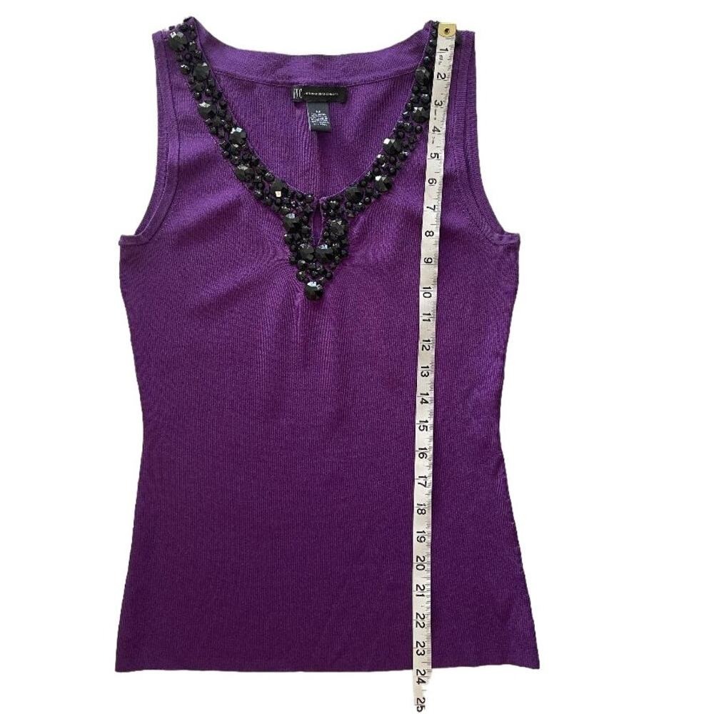 INC International Concepts Purple Beaded V Neck Sleeveless Knit Top Women's M - Picture 2 of 6